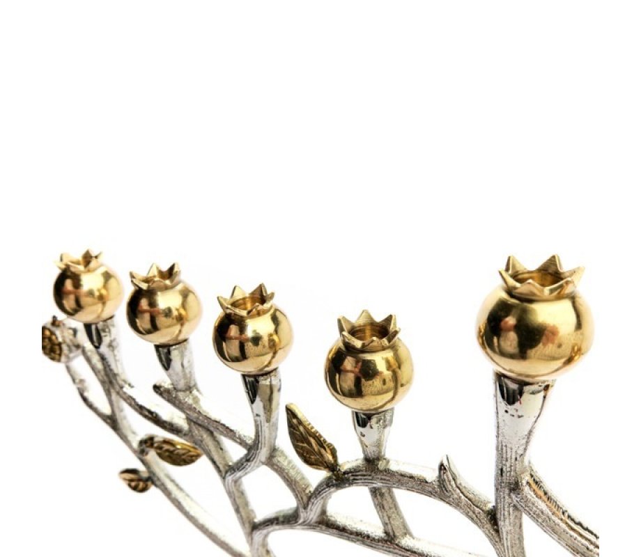 Golden Pomegranate Tree Aluminum Chanukah Menorah - Yair Emanuel