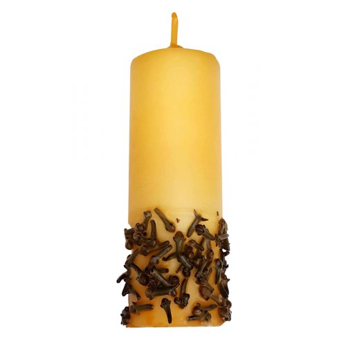 Golden Round Pillar Havdalah Candle with Besamim Cloves - Choice of Sizes