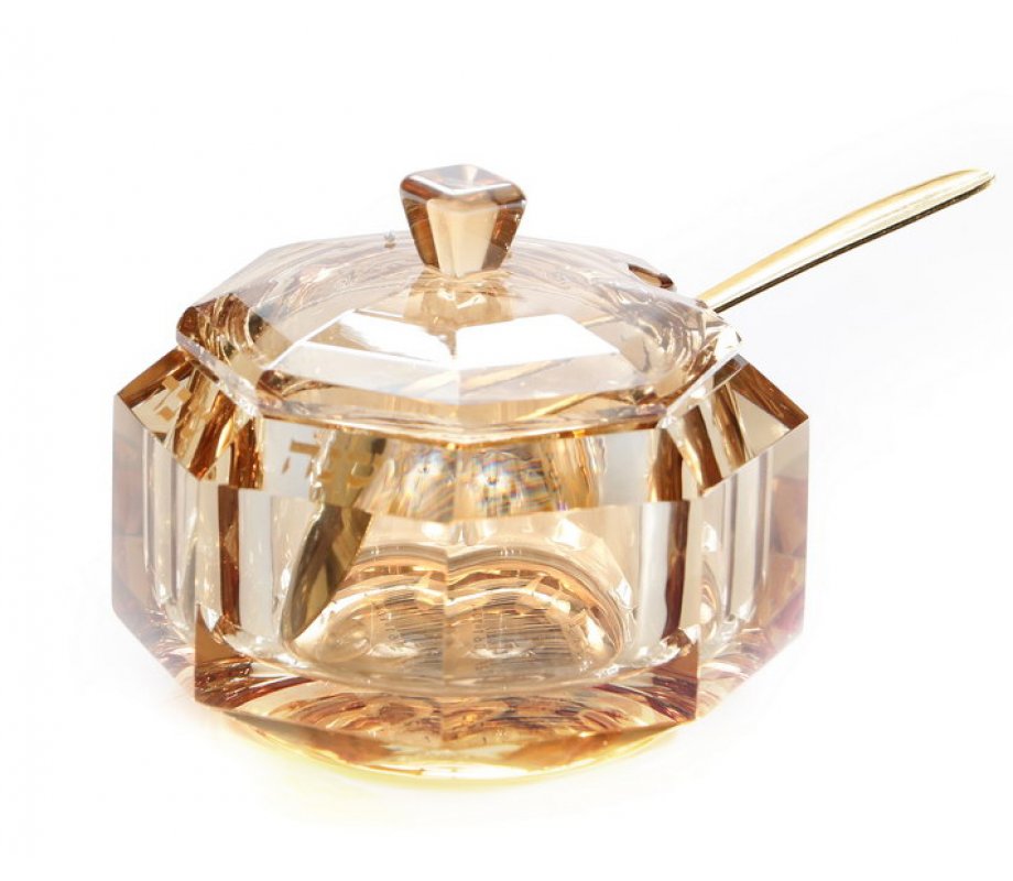 Golden crystal Rosh Hashanah honey jar with lid and spoon - Small