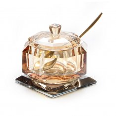 Golden crystal Rosh Hashanah honey jar with lid and spoon - Small
