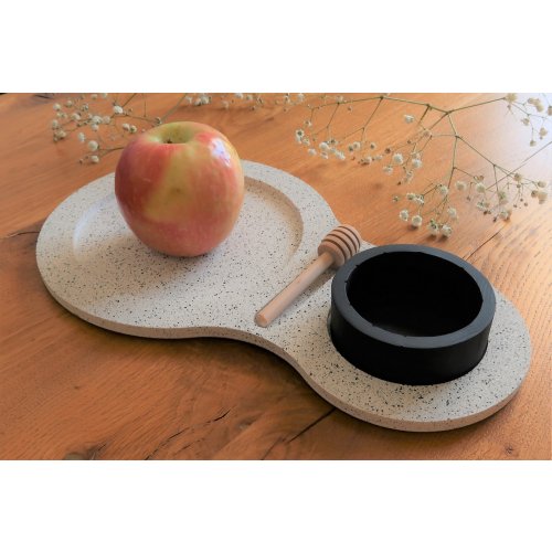 Graciela Noemi Handcrafted Terrazo Style Apple Tray with Black Honey Bowl