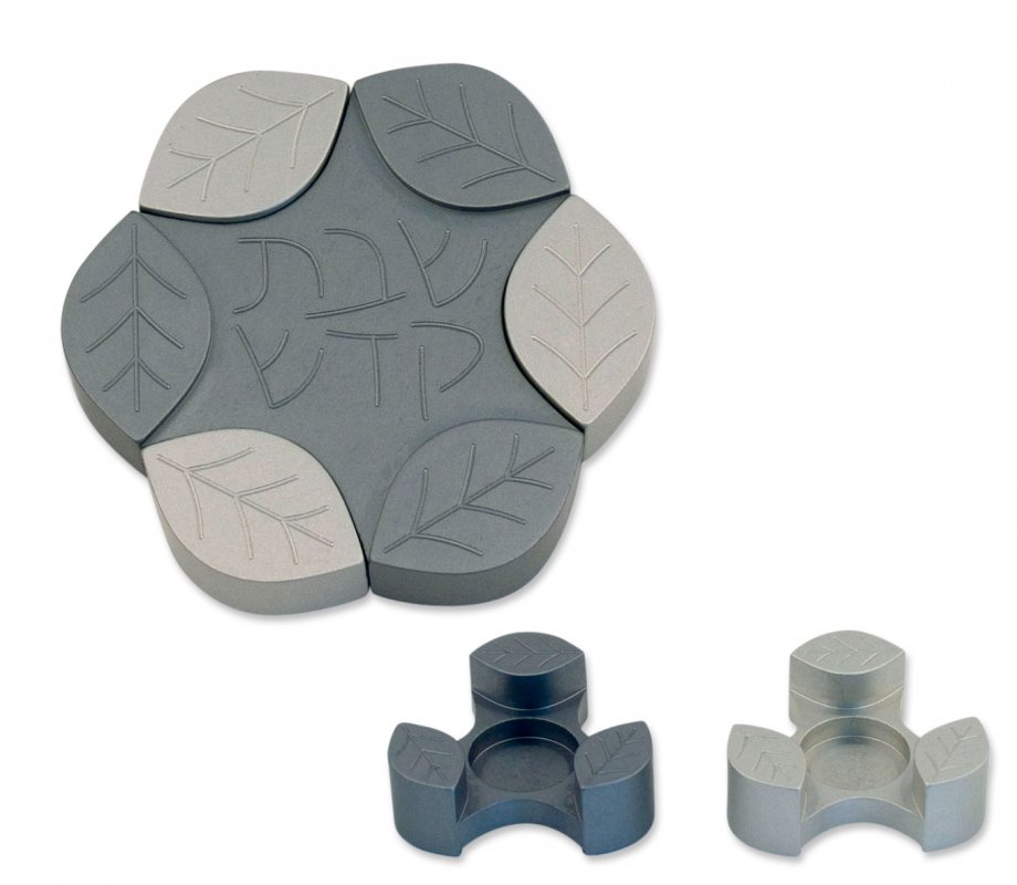Gray Anodized Aluminum Travel Candle Holders, Leaf Collection - Avner Agayof