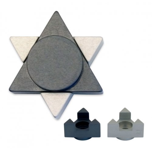 Gray Anodized Aluminum Travel Shabbat Candlesticks, Star of David - Avner Agayof