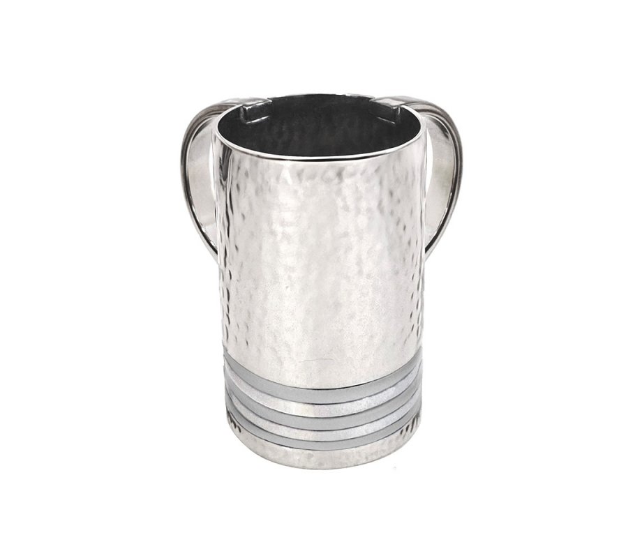 Gray Netilat Yadayim Wash Cup, Gray Bands on Hammered Metal - Yair Emanuel