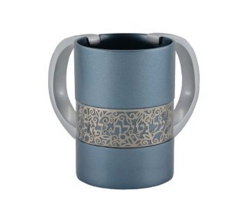 Gray Netilat Yadayim Wash Cup, Silver Pomegranates on Band - Yair Emanuel