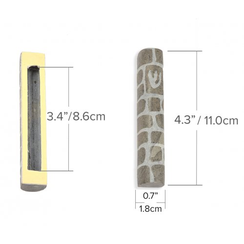 Gray and White Jerusalem Stone Mezuzah Case with Western Wall Image - 4.3