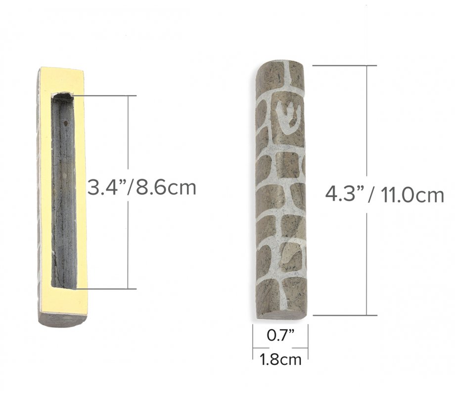 Gray and White Jerusalem Stone Mezuzah Case with Western Wall Image - 4.3