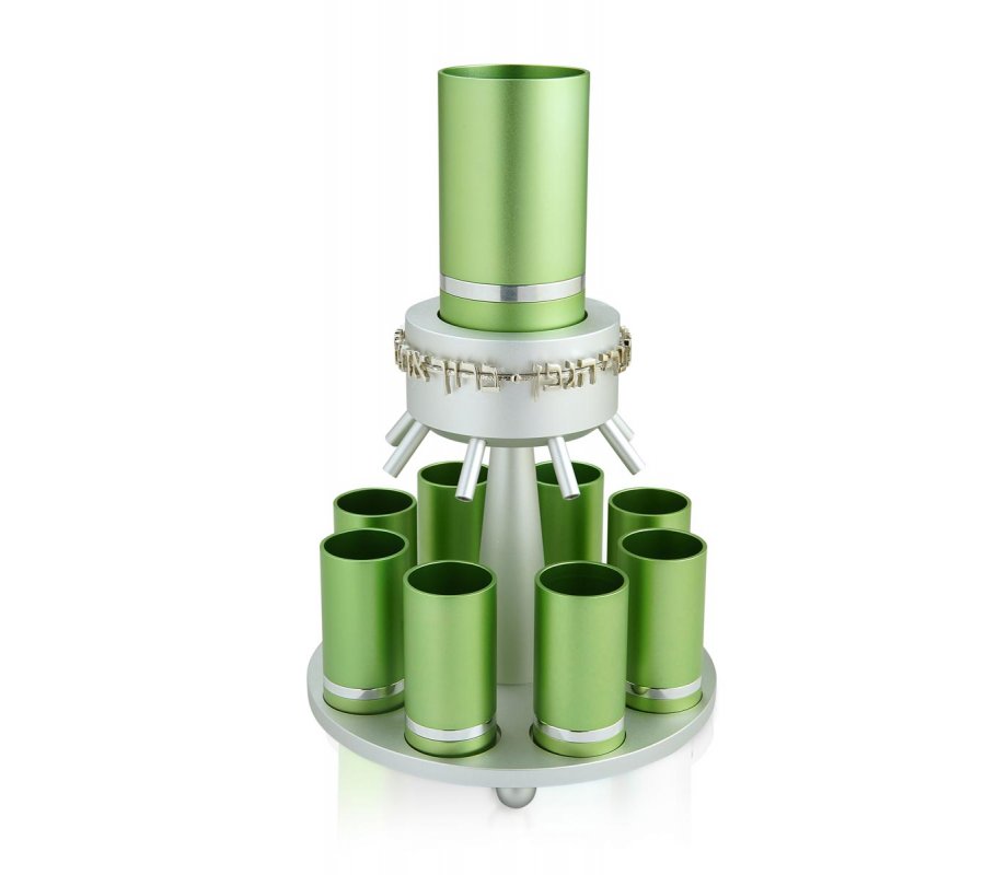Green Anodized Aluminum Wine Fountain Silver Line 8 Cups by Benny Dabbah