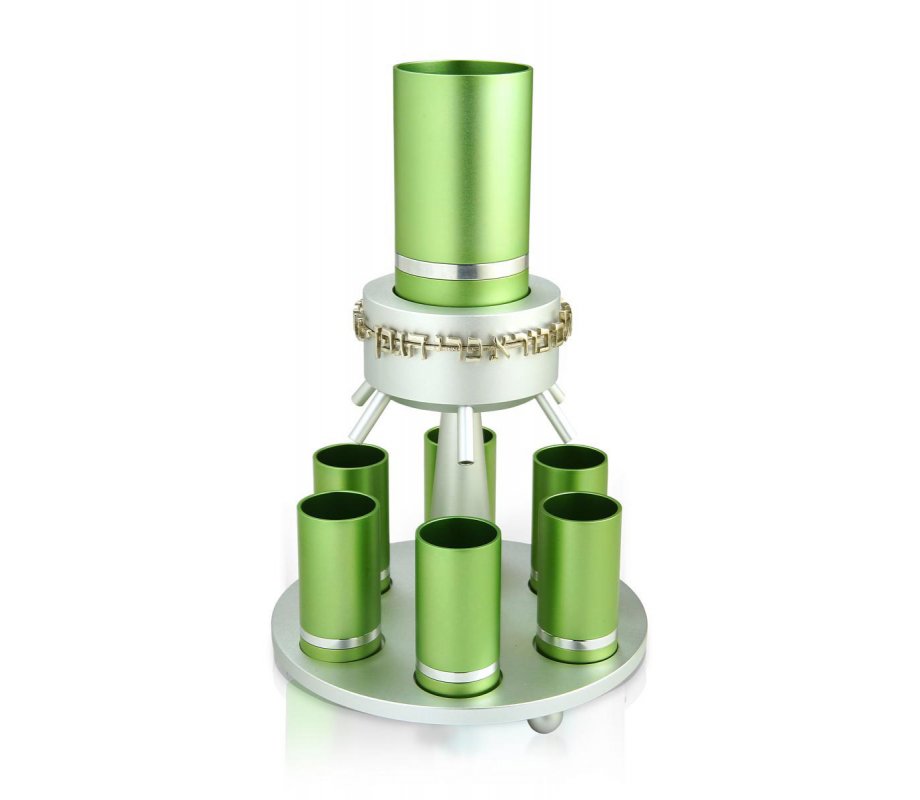Green Anodized Aluminum Wine Fountain Silver Line by Dabbah Judaica