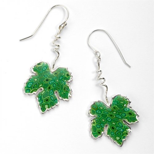 Green Color Grape Leaf Earrings by Adina Plastelina