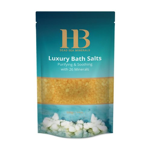 H&B Crystal Bath Salts with 26 Dead Sea Minerals - Lemon Color, Vanilla Aroma
