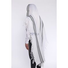 Hallel Wool Tallit Non Slip Prayer Shawl with Gray Stripes