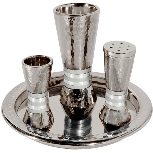 Hammered Aluminum Cone Shaped Havdalah Set, Silver Bands - Yair Emanuel