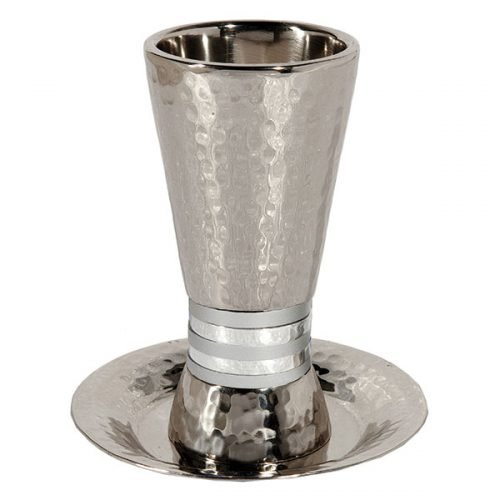 Hammered Aluminum Kiddush Cup Set, Silver Rings - Yair Emanuel