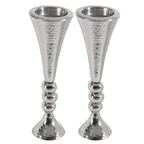 Hammered Aluminum Stem Candlestick - Colored Beads by Yair Emanuel