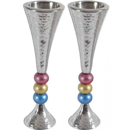 Hammered Aluminum Stem Candlestick - Colored Beads by Yair Emanuel