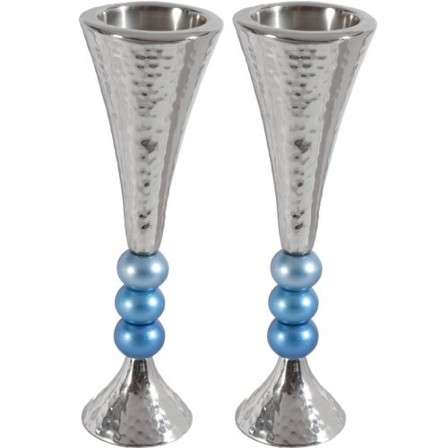 Hammered Aluminum Stem Candlestick - Colored Beads by Yair Emanuel