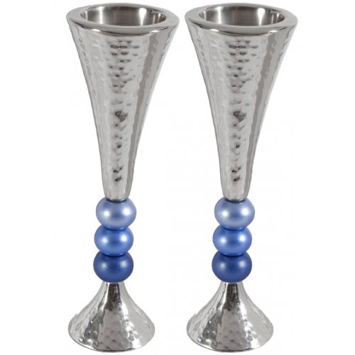 Hammered Aluminum Stem Candlestick - Colored Beads by Yair Emanuel