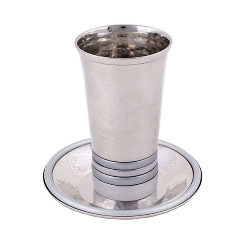 Hammered Kiddush Cup and Saucer with Rings, Silver - Yair Emanuel