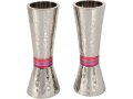 Hammered Nickel Cone Candlesticks with Colored Rings - Yair Emanuel