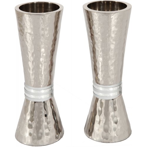 Hammered Nickel Cone Candlesticks with Colored Rings - Yair Emanuel