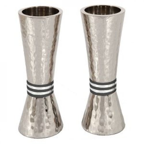 Hammered Nickel Cone Candlesticks with Colored Rings - Yair Emanuel