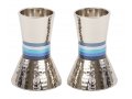 Hammered Nickel Cone Candlesticks with Colored Stripes, Small - Yair Emanuel