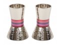 Hammered Nickel Cone Candlesticks with Colored Stripes, Small - Yair Emanuel