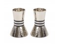 Hammered Nickel Cone Candlesticks with Colored Stripes, Small - Yair Emanuel