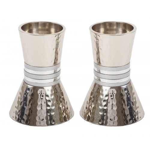 Hammered Nickel Cone Candlesticks with Colored Stripes, Small - Yair Emanuel