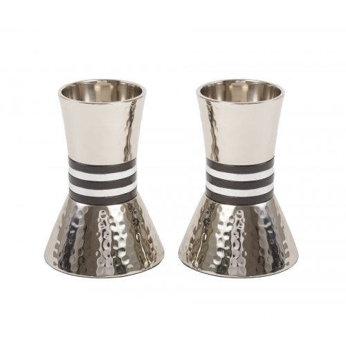 Hammered Nickel Cone Candlesticks with Colored Stripes, Small - Yair Emanuel