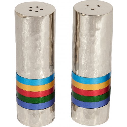 Hammered Nickel Salt and Pepper Shakers  Decorative Bands BY Yair Emanuel