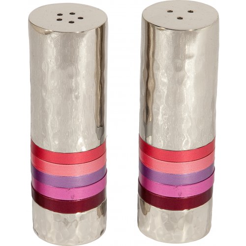 Hammered Nickel Salt and Pepper Shakers  Decorative Bands BY Yair Emanuel