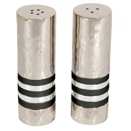 Hammered Nickel Salt and Pepper Shakers  Decorative Bands BY Yair Emanuel