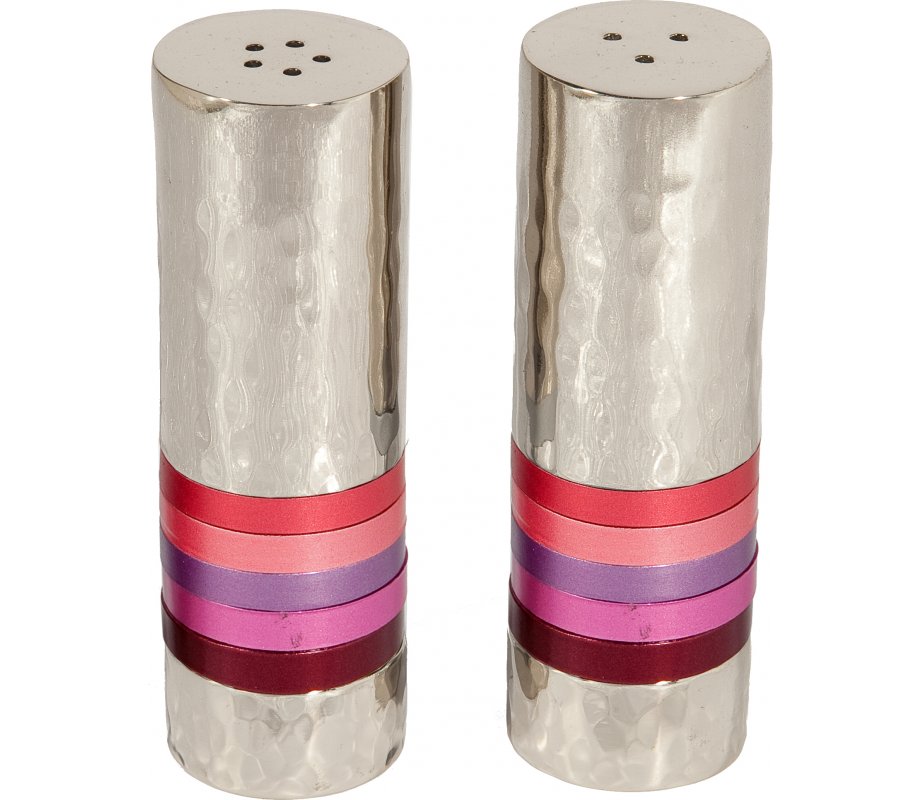 Hammered Nickel Salt and Pepper Shakers – Decorative Bands BY Yair Emanuel