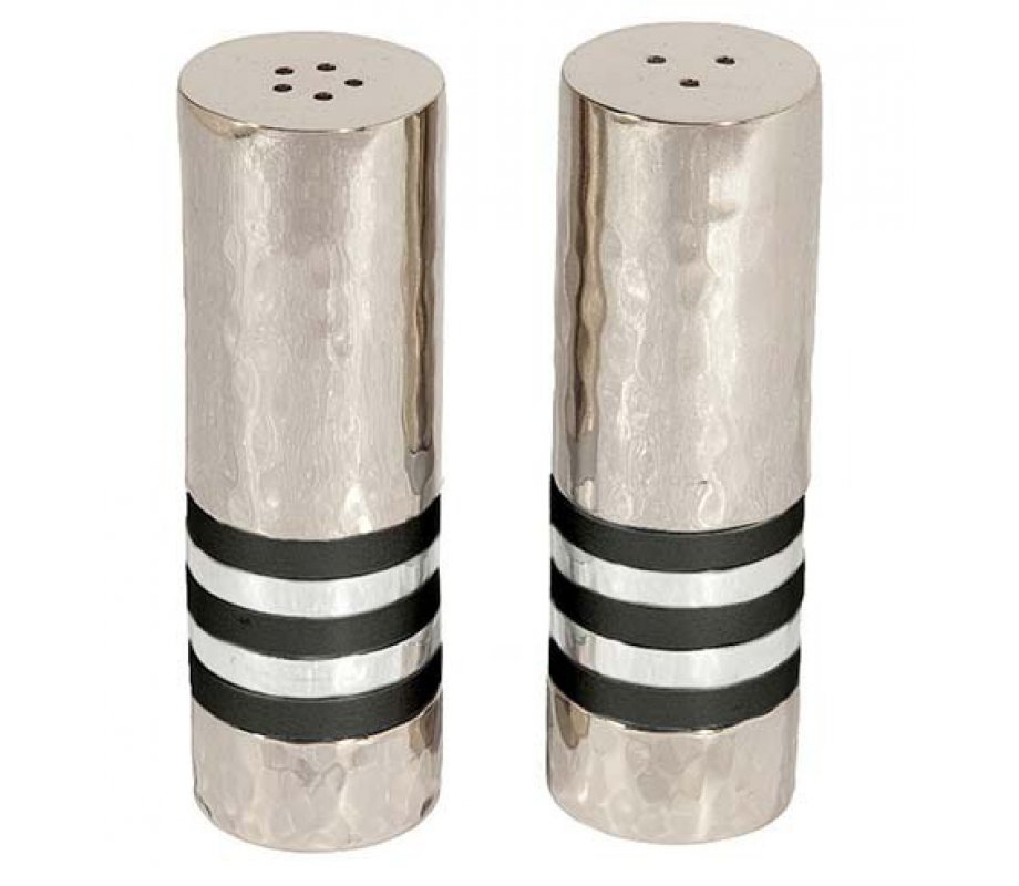 Hammered Nickel Salt and Pepper Shakers – Decorative Bands BY Yair Emanuel