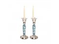 Hammered Stainless Steel Blue Geometric Design Metal Candlesticks - Yair Emanuel