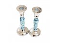 Hammered Stainless Steel Blue Geometric Design Metal Candlesticks - Yair Emanuel