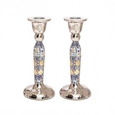 Hammered Stainless Steel Colorful Geometric Design Metal Candlesticks - Yair Emanuel