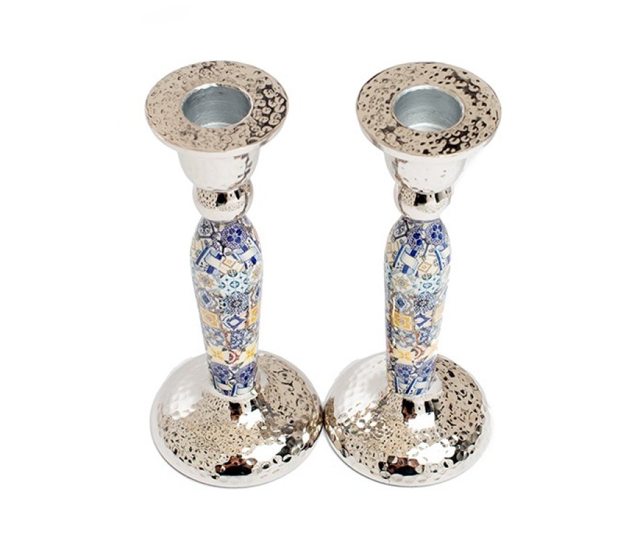 Hammered Stainless Steel Colorful Geometric Design Metal Candlesticks - Yair Emanuel