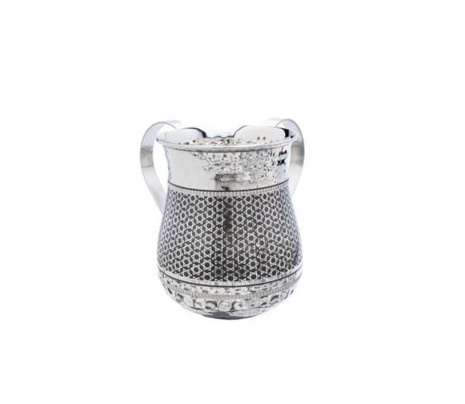 Hammered Stainless Steel Netilat Yadayim Wash Cup, Stars of David - Yair Emanuel