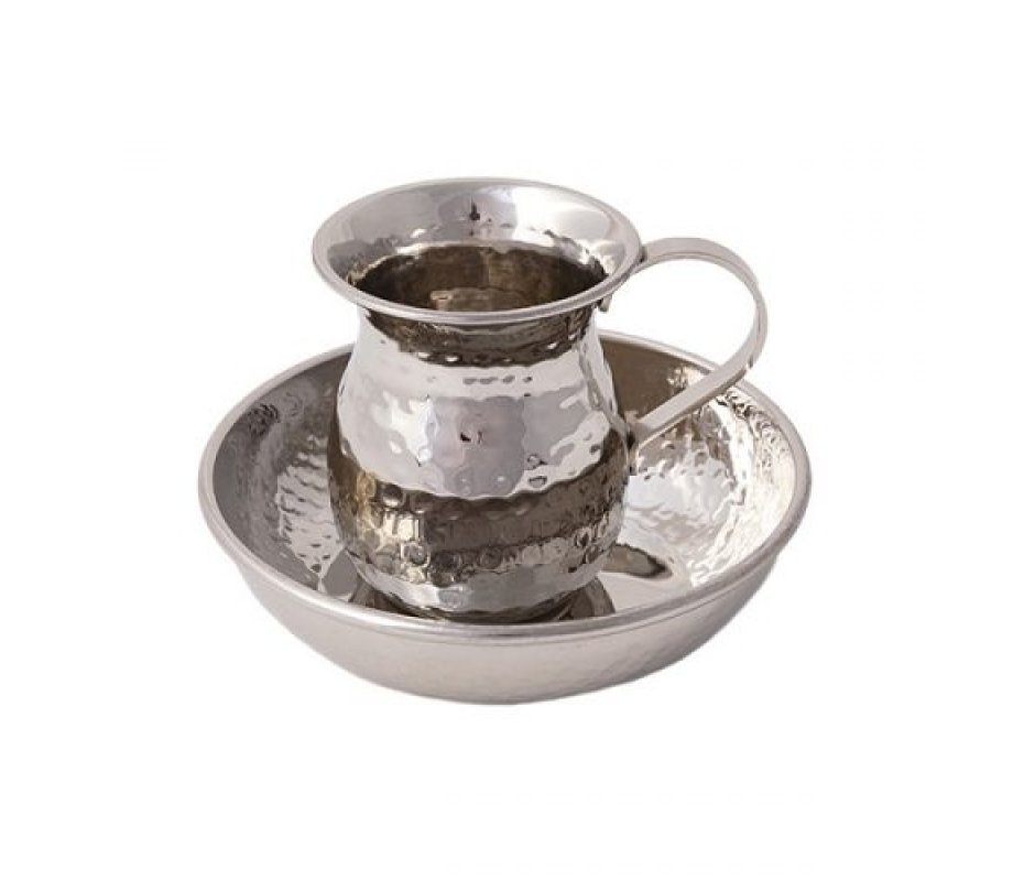 Hammered Stainless Steel Two Piece Mayim Achronim Set - Yair Emanuel
