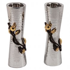 Hammered Two Tone Pomegranate Design Metal Candlesticks - Yair Emanuel