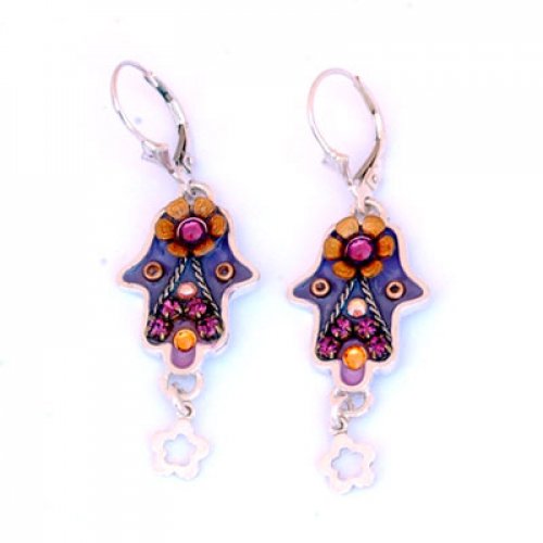 Hamsa Earrings with Flower Dangle - Ester Shahaf