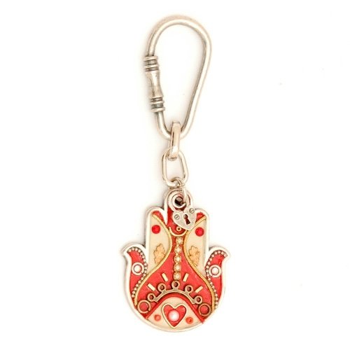 Hamsa Key Ring by Shahaf in Red and Beige colors