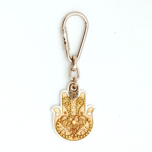 Hamsa Keyring by Shahaf in Gold and Beige