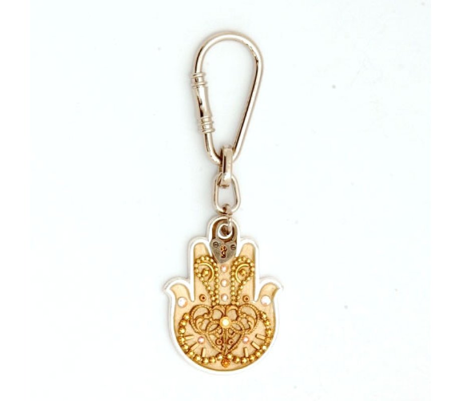 Hamsa Keyring by Shahaf in Gold and Beige