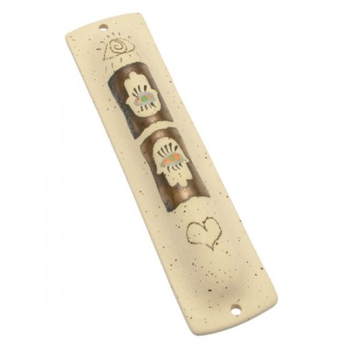 Hamsa Natural Mezuzah Case by Michal Ben Yosef