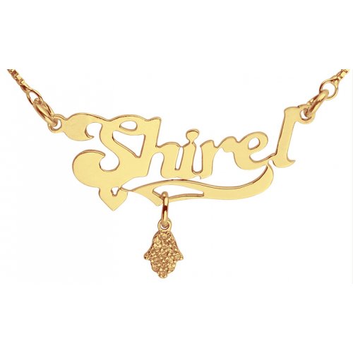 Hamsa Pendant Gold Filled English Name Necklace