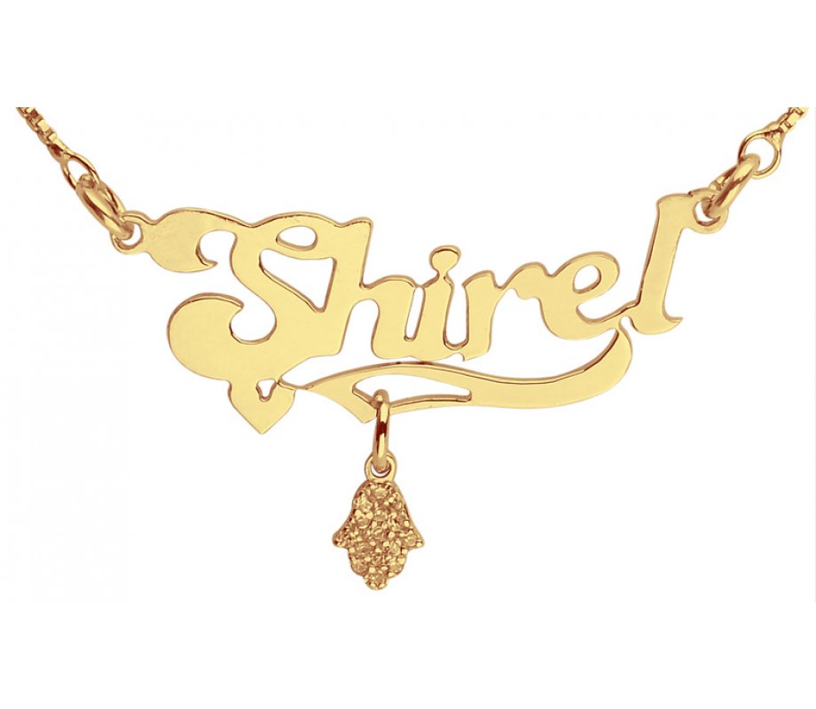 Hamsa Pendant Gold Filled English Name Necklace
